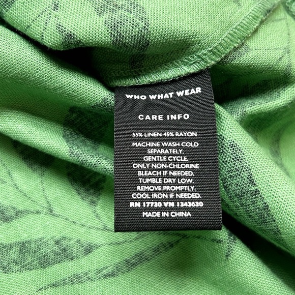 Who What Wear Linen Blend Green and Black Leaf Print Dress with Pockets M - Picture 7 of 10